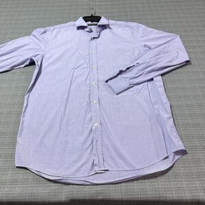 Ralph Lauren Shirt Mens 16.5 Purple White Long Sleeve Made in Italy Dress Casual